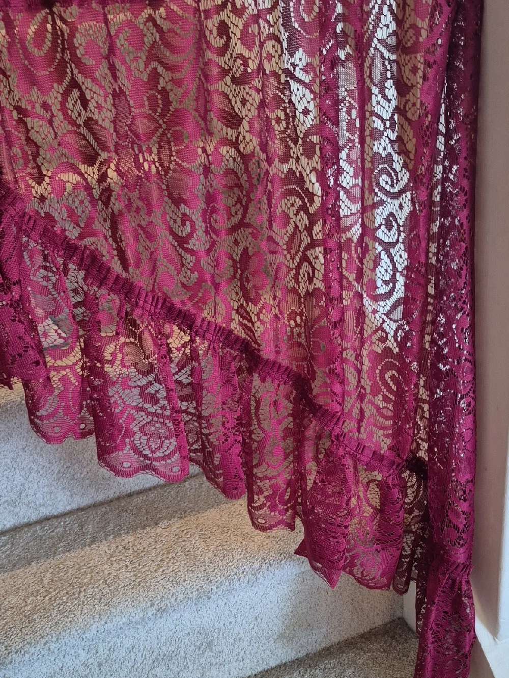 Burgundy Wine Lacy Ruffled Swag Curtains 72